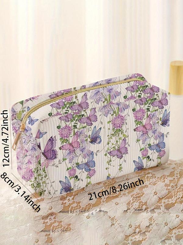 Butterfly & Floral Pattern Makeup Bag, 2024 New Style Lightweight Multi-functional Fashion Makeup Bag, Travel Makeup Bag, Suitable for Leisure Travel and Various Occasions