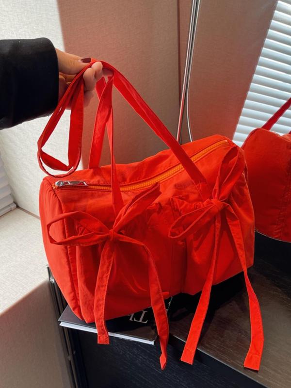 Women's Solid Color Bow Decor Tote Bag, Fashionable Large Capacity Shoulder Bag for Work & Travel, Casual Trendy Versatile High-quality Daily Commuting Bag