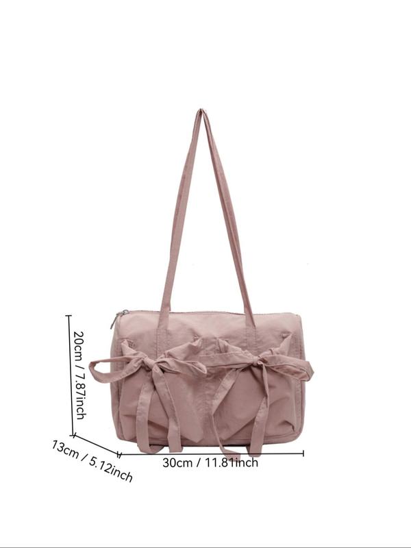 Women's Solid Color Bow Decor Tote Bag, Fashionable Large Capacity Shoulder Bag for Work & Travel, Casual Trendy Versatile High-quality Daily Commuting Bag