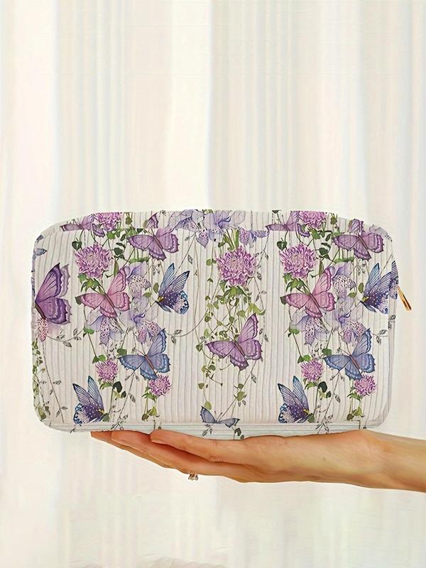 Butterfly & Floral Pattern Makeup Bag, 2024 New Style Lightweight Multi-functional Fashion Makeup Bag, Travel Makeup Bag, Suitable for Leisure Travel and Various Occasions