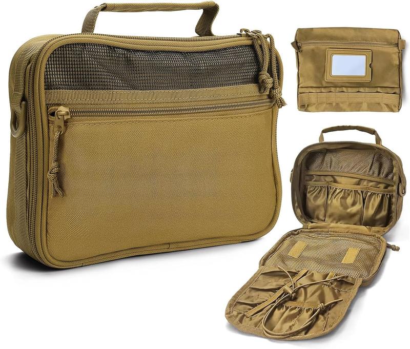 Mens Toiletry Travel Bag With Double Side full Open Design Travel Toiletry Organizer Dopp Kit Shaving Hygiene Bag Bathroom Hanging Toiletry Bag for Short Trips Tactical Toiletry Bag Khaki