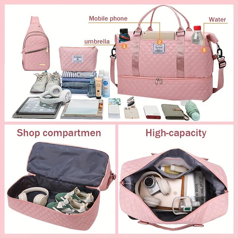 3-Piece Set: Fashion Pink Travel Bag with Backpack and Cosmetic Bag-Large Capacity, Waterproof Oxford Cloth Suitable for Travel and Fitness