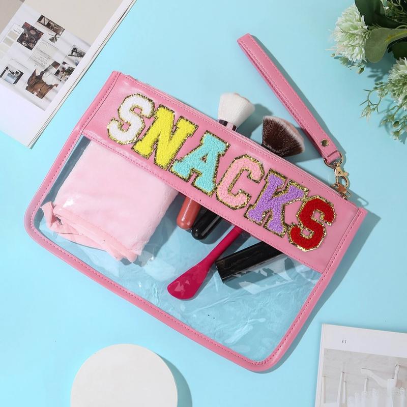 Letter Clear Bag Purse for Women Multi-purpose Transparent Waterproof Snacks Makeup Tote Bag with Wrist Strap