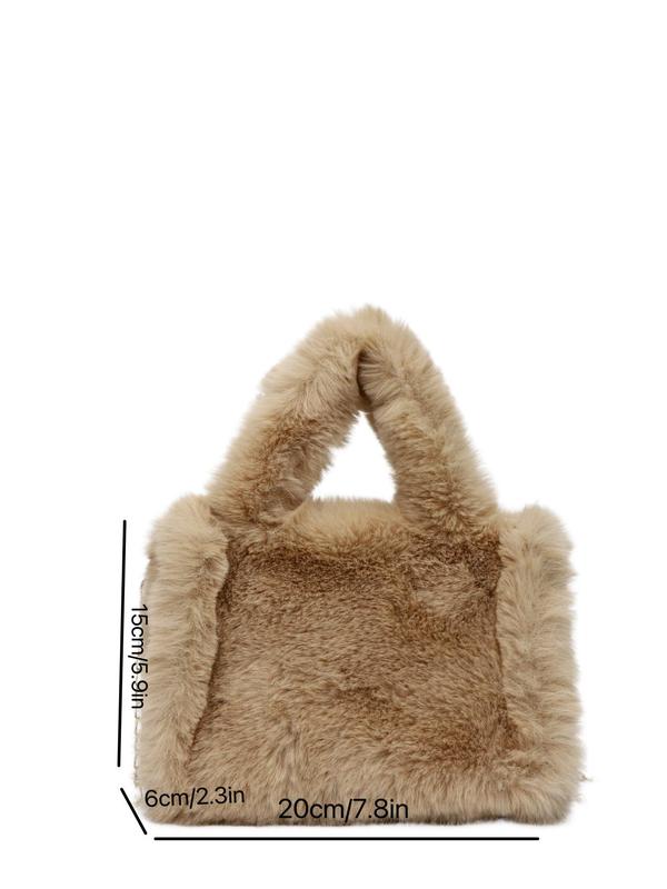 Solid Color Fluffy Plush Handbag, Fashionable Faux Fur Crossbody Bag for Women & Girls, Casual Trendy Versatile Fuzzy Daily Commuting Bag