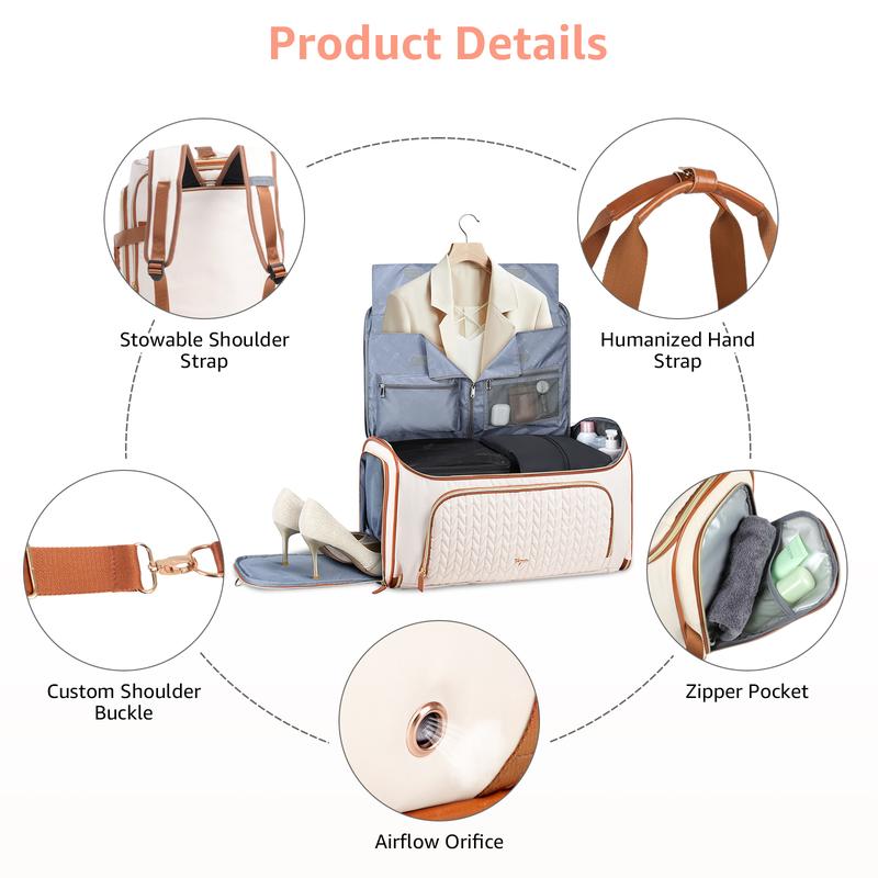 Travel Garment Duffle Bag with Shoe Compartment, 4ni1 Hanging Weekender Bag, Apricot & Brown - for Men and Women