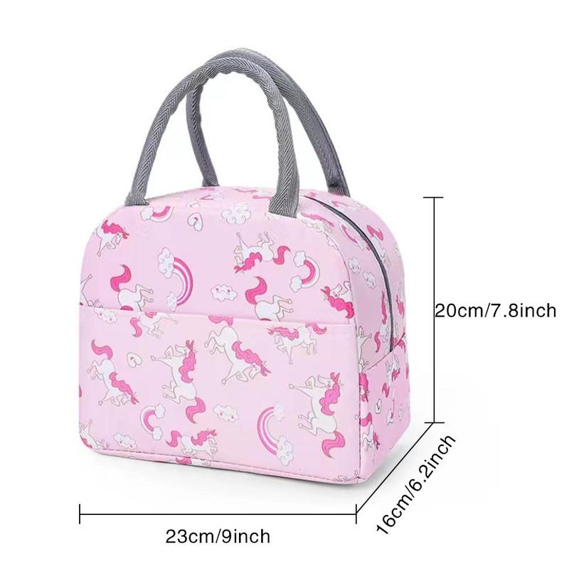 Unicorn & letter Pattern Bento Bag, 1 Count Lightweight Durable Thermal Food Container, Reusable Canvas Handbag for Students, School Supplies