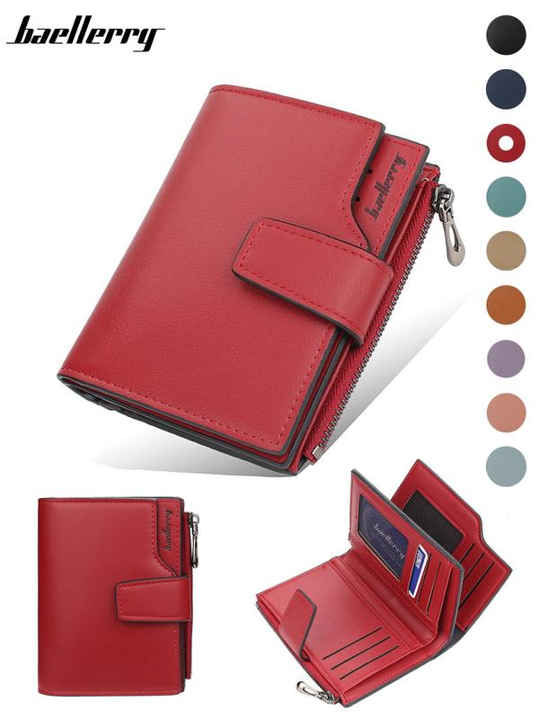 Women's Solid Color Zipper Short Wallet, Fashionable PU Leather Coin Purse, Casual Versatile High Capacity Purse for Daily Used