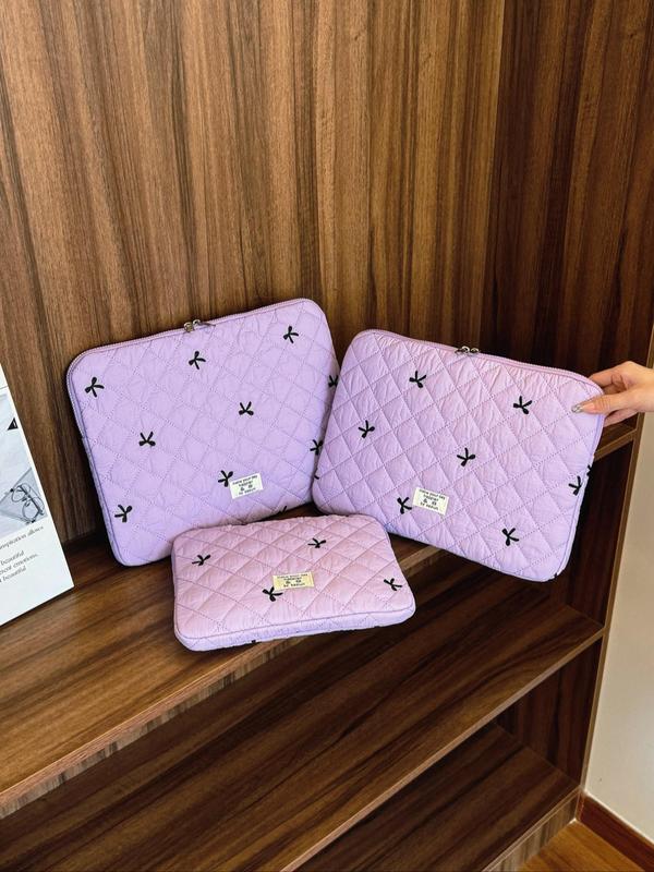 Bow Embroidery Quilted Laptop Bag, Portable Lightweight Shockproof Laptop Bag, Laptop Inner Bag for iPad HUAWEI MacBook