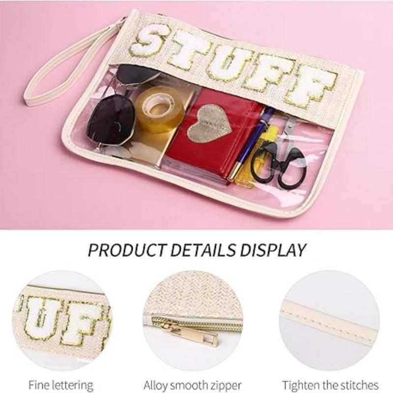 Letter Pattern Makeup Bag, Transparent Zipper Makeup Bag, Fashionable Storage Bag for Beach Travel, Cosmetic Bag for Women & Girls