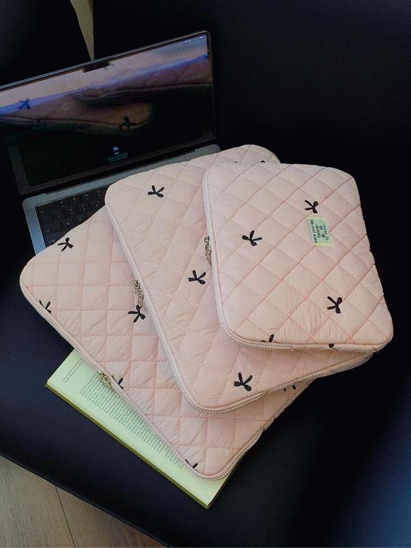 Bow Embroidery Quilted Laptop Bag, Portable Lightweight Shockproof Laptop Bag, Laptop Inner Bag for iPad HUAWEI MacBook