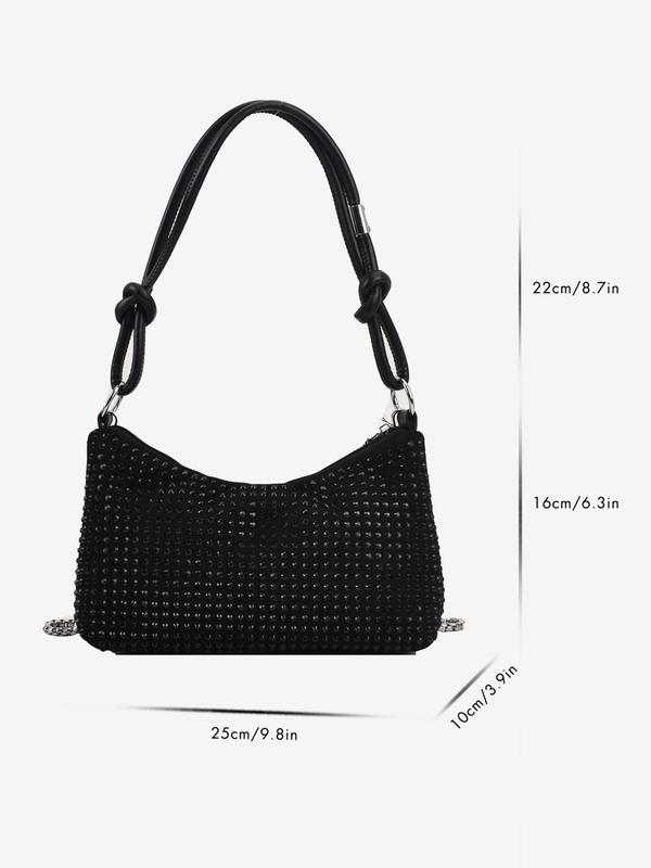 Women's Fashion Rhinestone Decorated Shoulder Bag, Elegant Plain Suede Crossbody Bag for Party Wedding, Trendy Matching Underarm Bag for Women