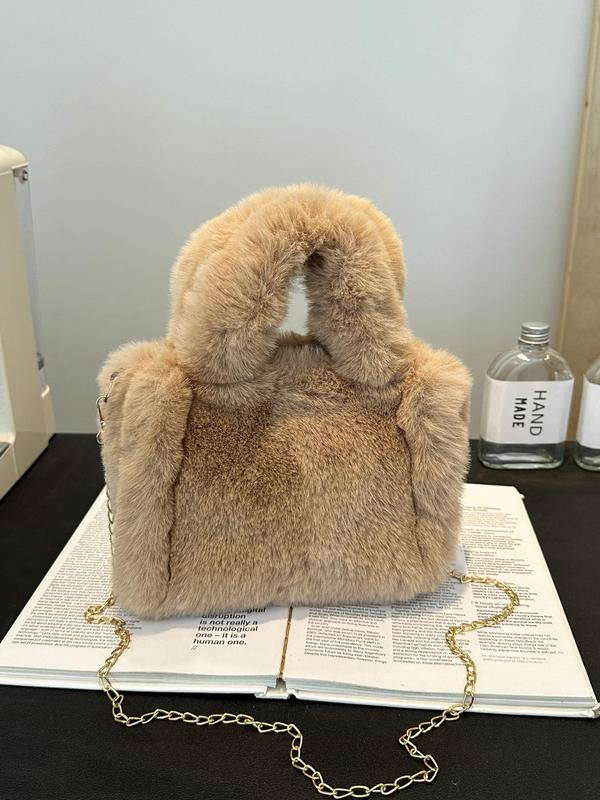 Solid Color Fluffy Plush Handbag, Fashionable Faux Fur Crossbody Bag for Women & Girls, Casual Trendy Versatile Fuzzy Daily Commuting Bag