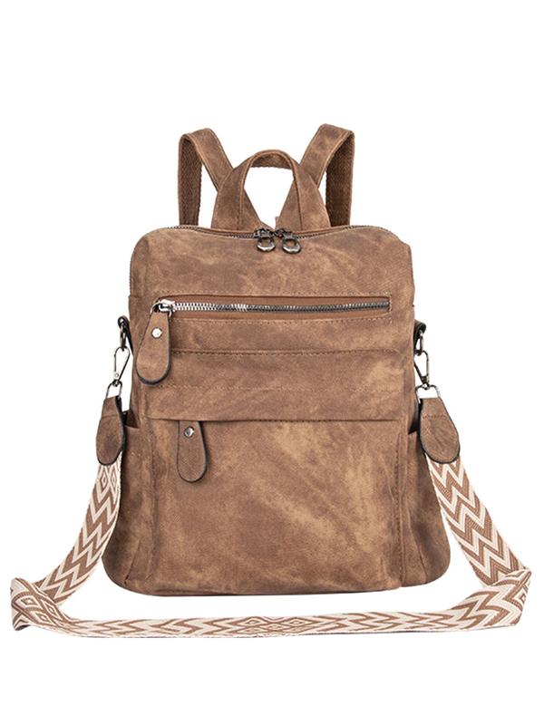 Women's Casual Plain Color Zipper Backpack, Fashionable Large Capacity Backpack for Daily Used, Casual Trendy Versatile High-quality Daily Commuting Bag