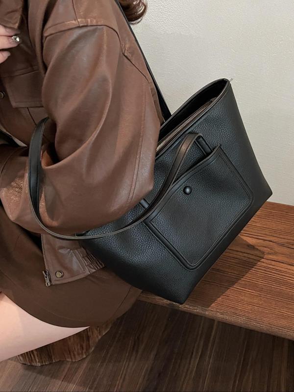 Women's Solid Color Tote Bag, Fashionable Large Capacity Shoulder Bag for Work & Daily Used, Casual Trendy Versatile High-quality Daily Commuting Bag