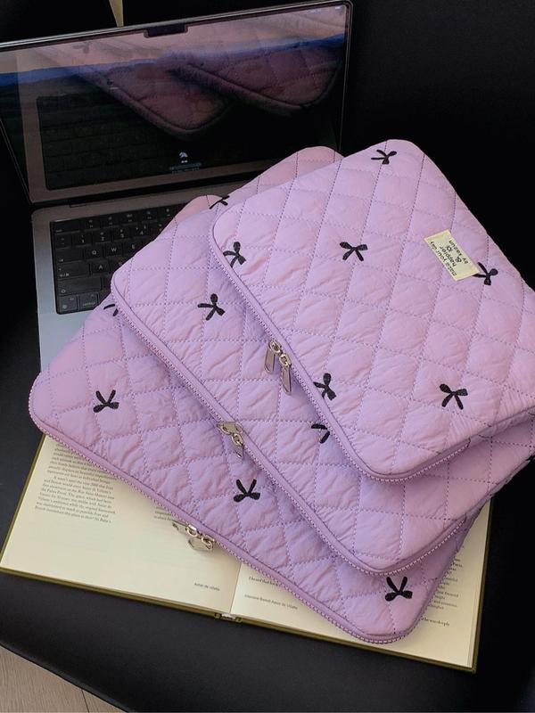 Bow Embroidery Quilted Laptop Bag, Portable Lightweight Shockproof Laptop Bag, Laptop Inner Bag for iPad HUAWEI MacBook