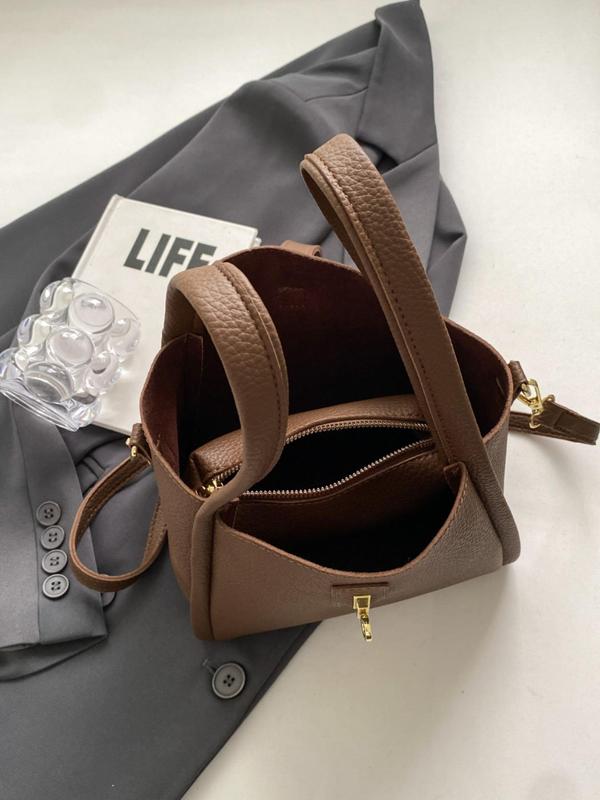 Women's Elegant Solid Color Bucket Bag, Fashionable PU Leather Crossbody Bag for Daily Used, Casual Trendy Versatile High-quality Daily Commuting Bag