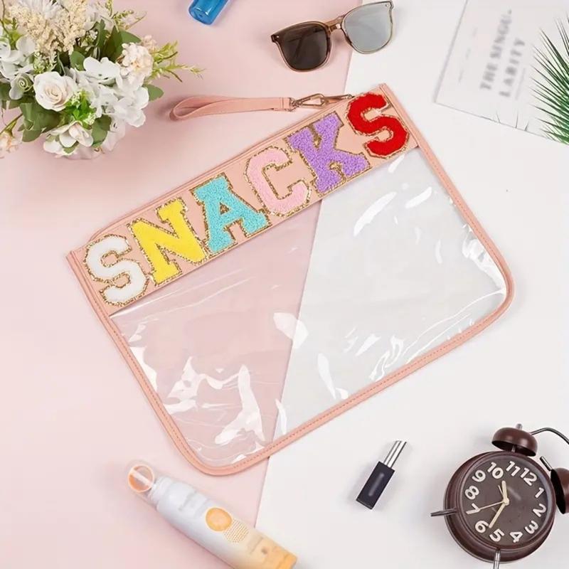 Letter Clear Bag Purse for Women Multi-purpose Transparent Waterproof Snacks Makeup Tote Bag with Wrist Strap