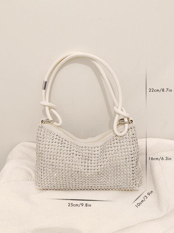 Women's Fashion Rhinestone Decorated Shoulder Bag, Elegant Plain Suede Crossbody Bag for Party Wedding, Trendy Matching Underarm Bag for Women