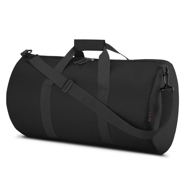 Black Packable Duffle with Adjustable Shoulder Strap and Luggage Trolley Sleeve