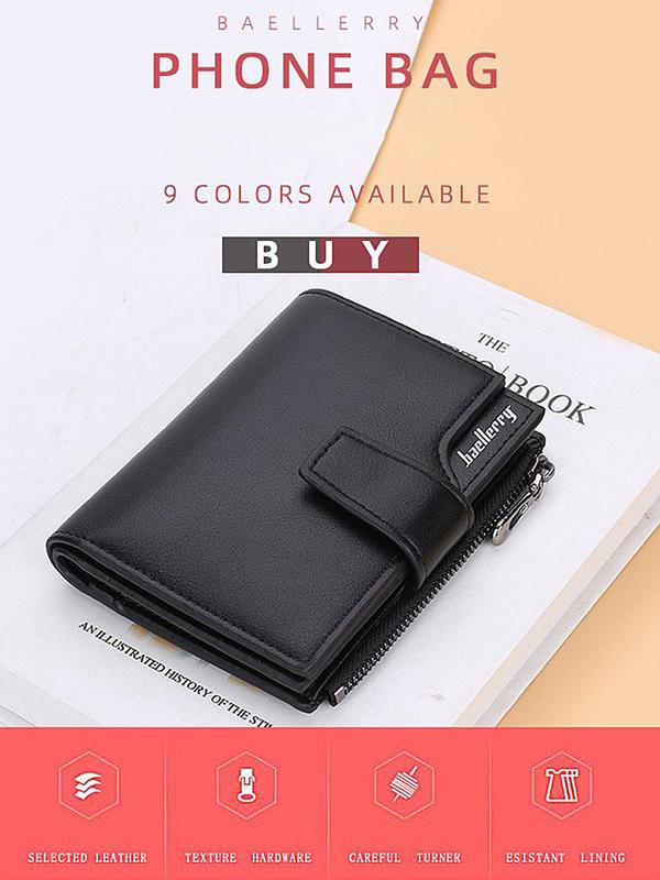 Women's Solid Color Zipper Short Wallet, Fashionable PU Leather Coin Purse, Casual Versatile High Capacity Purse for Daily Used