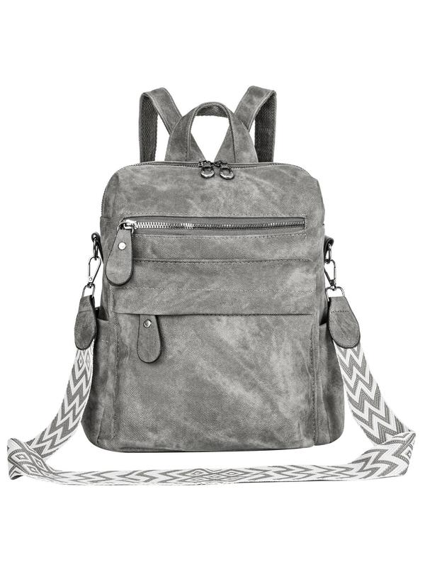 Women's Casual Plain Color Zipper Backpack, Fashionable Large Capacity Backpack for Daily Used, Casual Trendy Versatile High-quality Daily Commuting Bag