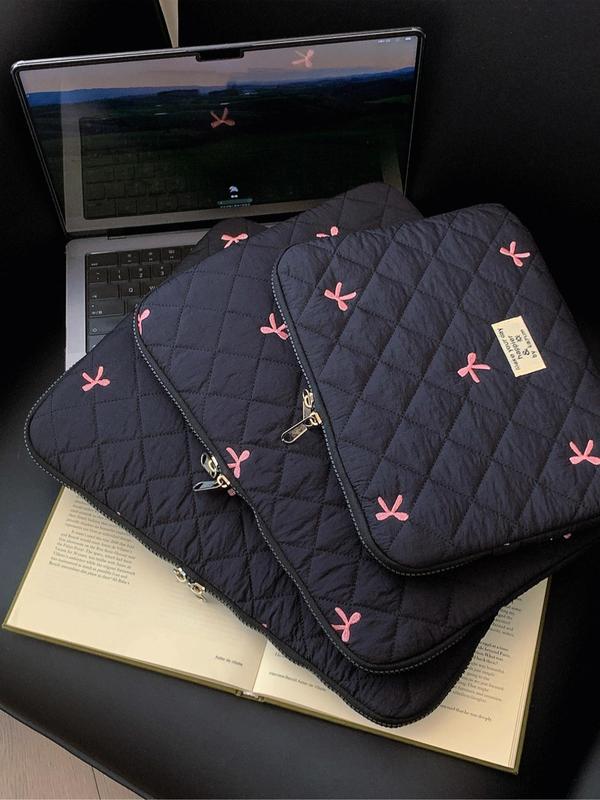 Bow Embroidery Quilted Laptop Bag, Portable Lightweight Shockproof Laptop Bag, Laptop Inner Bag for iPad HUAWEI MacBook