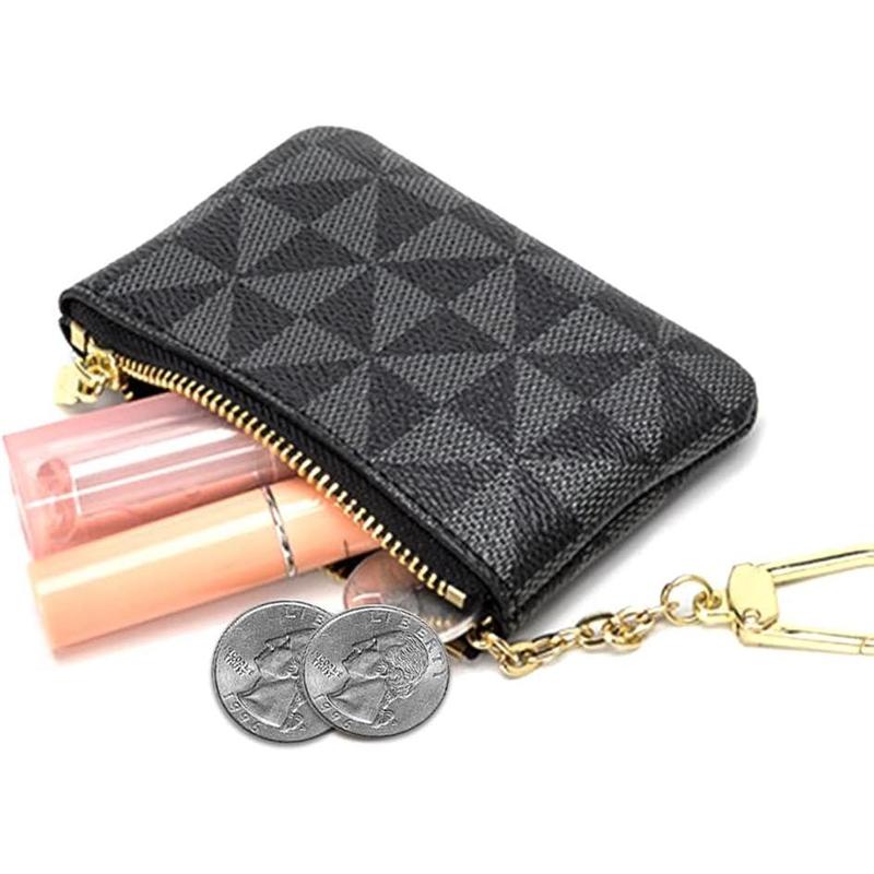 Fathers Day Gifts Coin purse change mini purse wallet with key chain ring zipper for men women fashionable bag key chain pendant leather classic clutch purse (black)