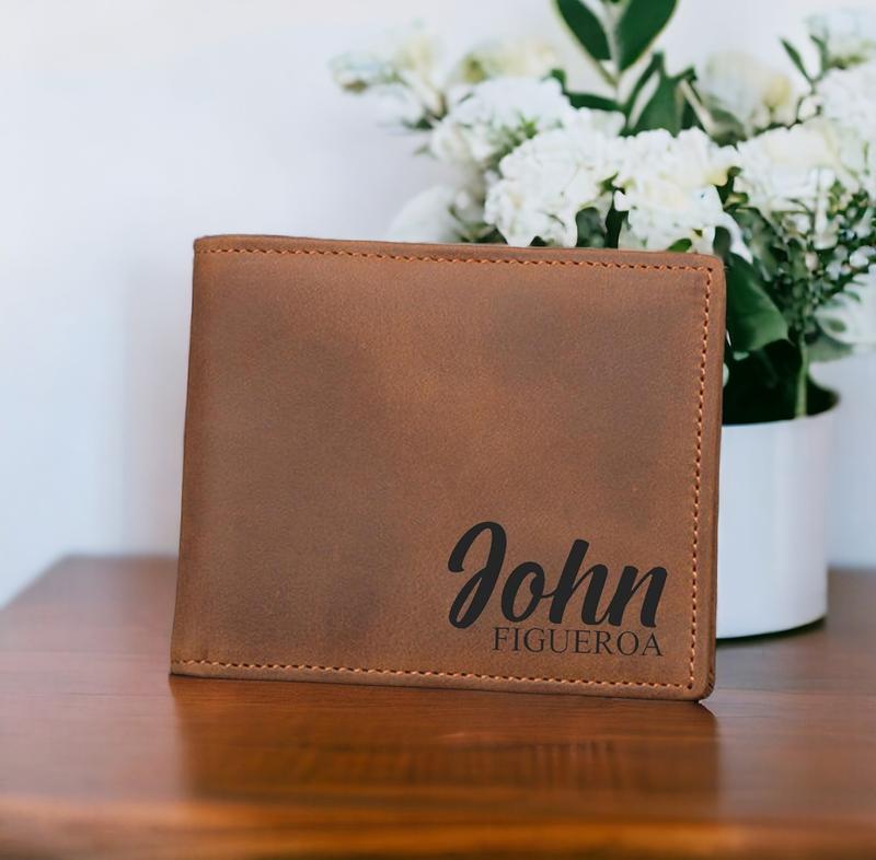 Personalized Leather Wallet for Men - Men Genuine Leather Wallet - Engraved Photo in Wallet - Handwriting Leather Wallet - Valentine's Day Gift For Him - Fathers Day Gifts for Men