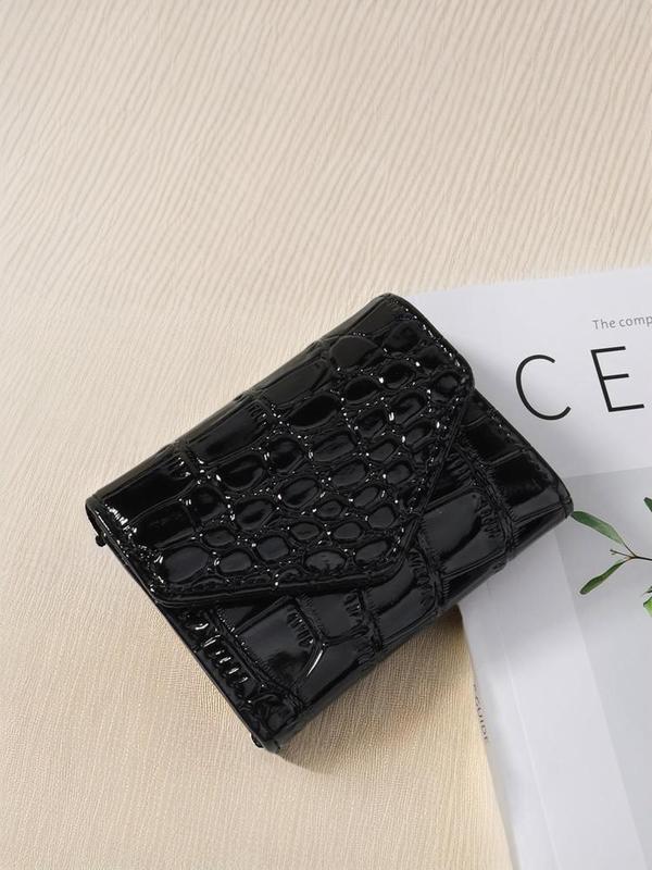 Women's Summer Simple Plain Crocodile Embossed Pattern Pu Leather Card Holder, Multi-card Card Holder, Solid Color Bifold Wallet