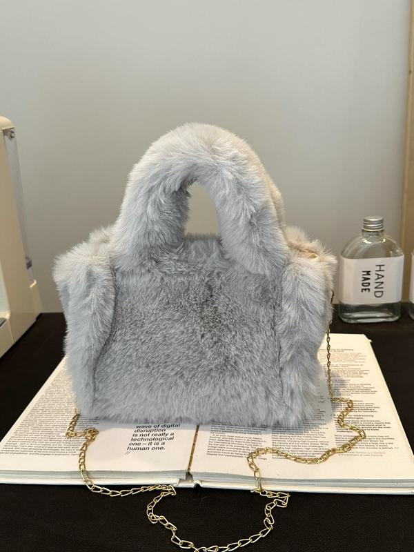 Solid Color Fluffy Plush Handbag, Fashionable Faux Fur Crossbody Bag for Women & Girls, Casual Trendy Versatile Fuzzy Daily Commuting Bag