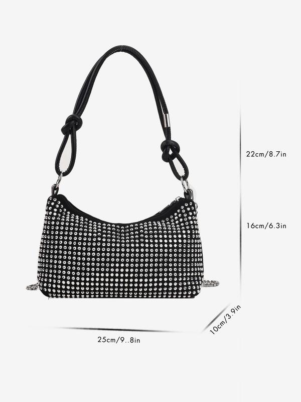 Women's Fashion Rhinestone Decorated Shoulder Bag, Elegant Plain Suede Crossbody Bag for Party Wedding, Trendy Matching Underarm Bag for Women