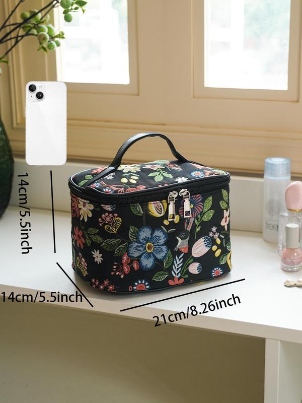 Random Flower Pattern Makeup Bag, Large Capacity Travel Toiletry Bag, Portable Zipper Cosmetic Storage Bag, Travel Essentials