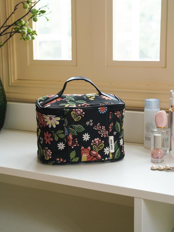 Random Flower Pattern Makeup Bag, Large Capacity Travel Toiletry Bag, Portable Zipper Cosmetic Storage Bag, Travel Essentials