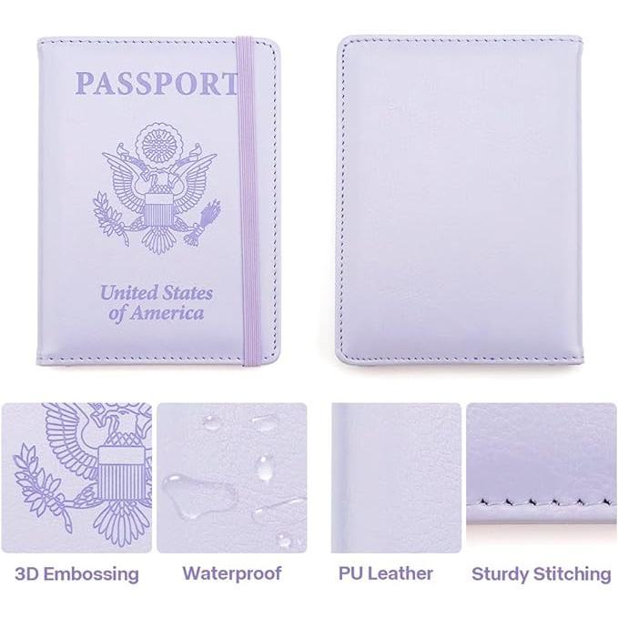 Passport Holder, Passport and Vaccine Card Holder Combo Passport Cover Passport Wallet Passport Holder Passport Case Passport Card Holder Family Pen Holder Passport Holder for Women Men, Purple