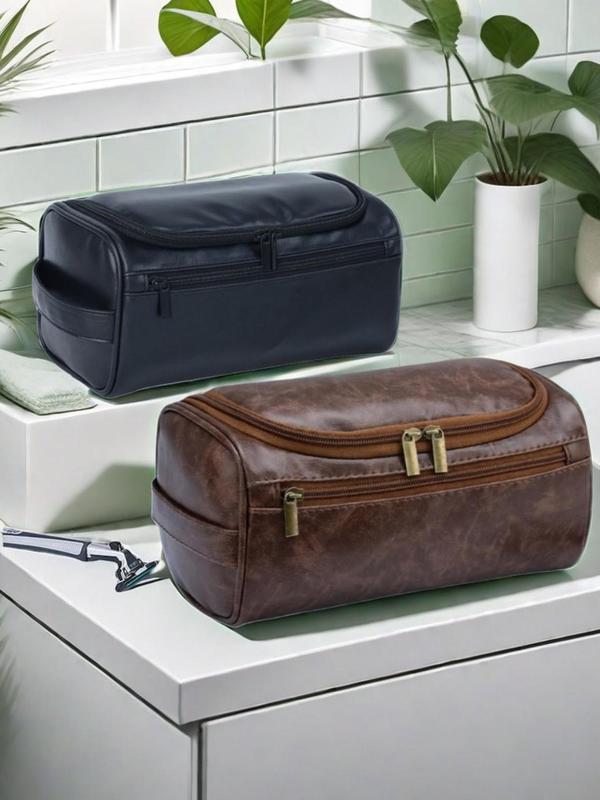 Unisex Elegant Large Capacity Makeup Bag, Portable PU Leather Cosmetic Bag for Toiletry, Simple Makeup Storage Bag for Travel Use