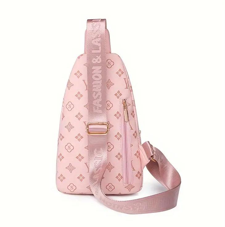 Retro Letter Print Sling Backpack Multi Pockets Chest Bag Pu Leather Crossbody Bag