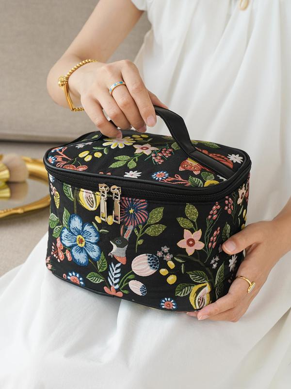 Random Flower Pattern Makeup Bag, Large Capacity Travel Toiletry Bag, Portable Zipper Cosmetic Storage Bag, Travel Essentials