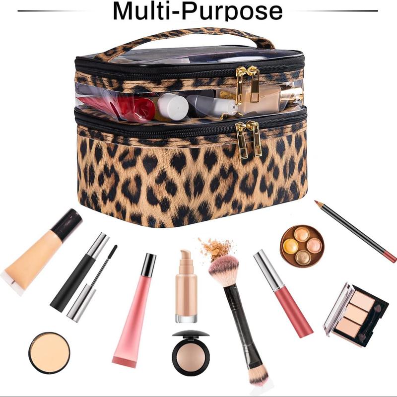 Leopard Pattern Makeup Bag, Portable Cosmetic Storage Bag, Zipper Makeup Organizer Pouch for Travel, Versatile Makeup Organizer for Skincare & Toiletry, Christmas, Christmas Gift