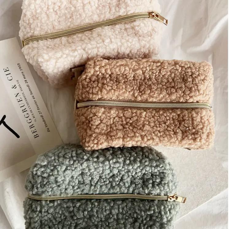 Fuzzy Teddy Make Up Bags Comfy Trendy Cute (TEDDY)