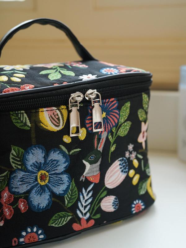 Random Flower Pattern Makeup Bag, Large Capacity Travel Toiletry Bag, Portable Zipper Cosmetic Storage Bag, Travel Essentials