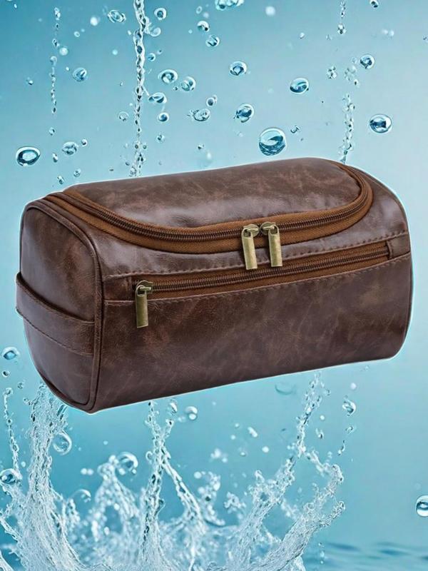 Unisex Elegant Large Capacity Makeup Bag, Portable PU Leather Cosmetic Bag for Toiletry, Simple Makeup Storage Bag for Travel Use