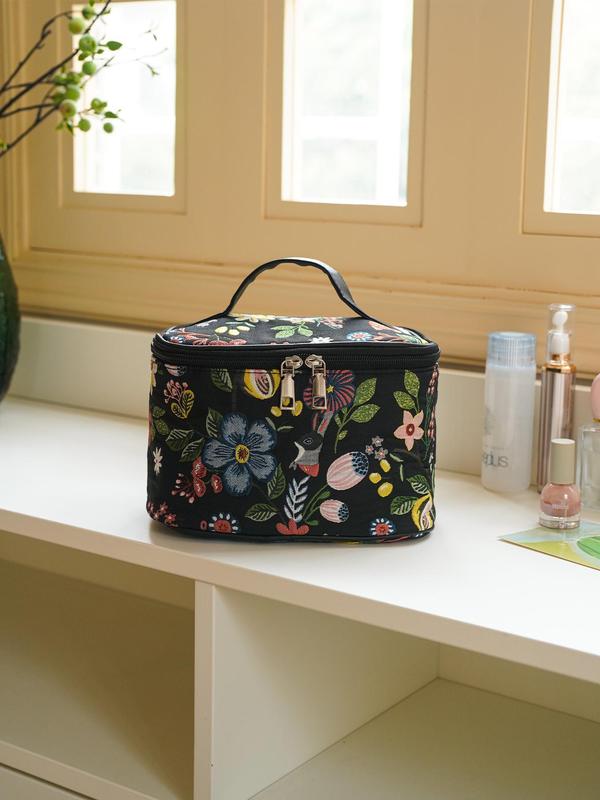 Random Flower Pattern Makeup Bag, Large Capacity Travel Toiletry Bag, Portable Zipper Cosmetic Storage Bag, Travel Essentials