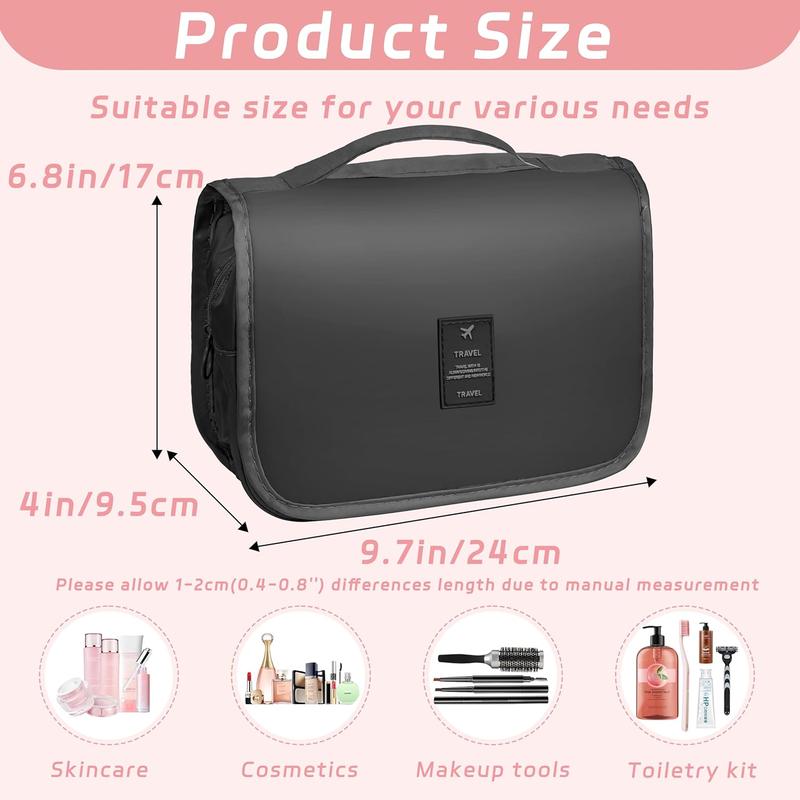 Toiletry Bag Travel Bag with Hanging Hook, Waterproof Capacity Hanging Multifunctional Makeup Bag for Toiletries, Portable Cosmetic Bag Travel Organizer for Women and Men(Black Pure)