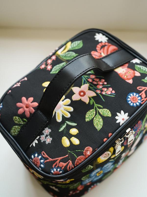 Random Flower Pattern Makeup Bag, Large Capacity Travel Toiletry Bag, Portable Zipper Cosmetic Storage Bag, Travel Essentials