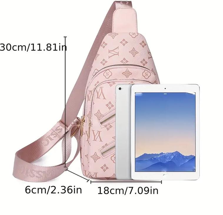 Retro Letter Print Sling Backpack Multi Pockets Chest Bag Pu Leather Crossbody Bag