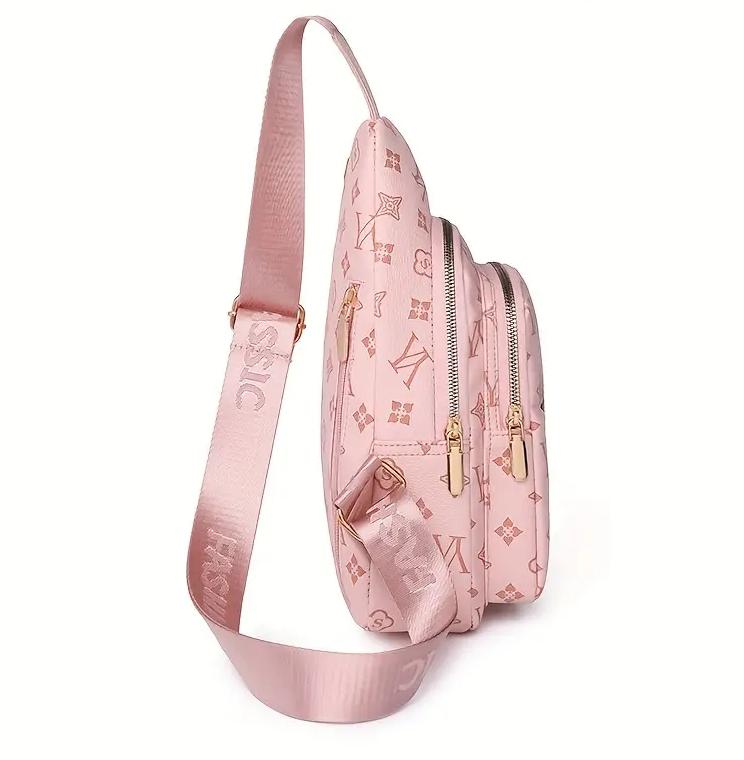 Retro Letter Print Sling Backpack Multi Pockets Chest Bag Pu Leather Crossbody Bag