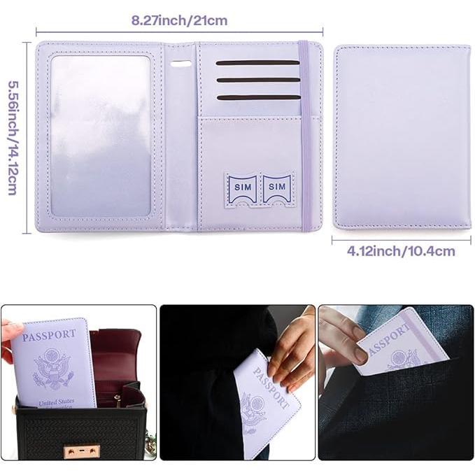 Passport Holder, Passport and Vaccine Card Holder Combo Passport Cover Passport Wallet Passport Holder Passport Case Passport Card Holder Family Pen Holder Passport Holder for Women Men, Purple