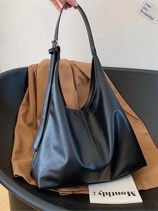 Women's Solid Color Shoulder Bag, Fashionable Large Capacity Hobo Bag for Daily Used, Casual Trendy Versatile High-quality Daily Commuting Bag