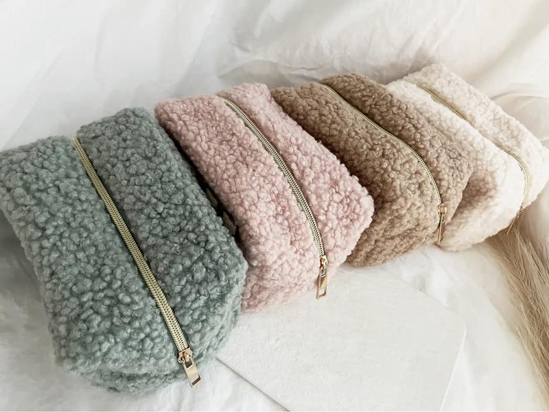 Fuzzy Teddy Make Up Bags Comfy Trendy Cute (TEDDY)