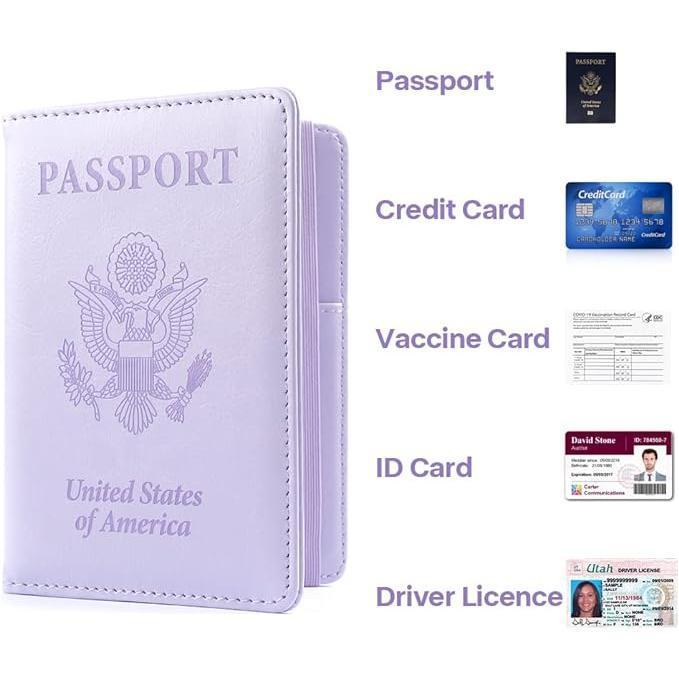 Passport Holder, Passport and Vaccine Card Holder Combo Passport Cover Passport Wallet Passport Holder Passport Case Passport Card Holder Family Pen Holder Passport Holder for Women Men, Purple